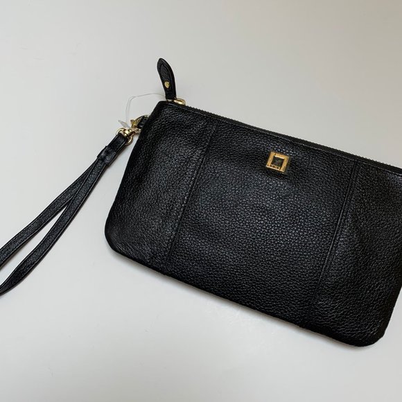 NWOT Lodis Black Leather Wristlet and Zippered Cardholder - Picture 1 of 4